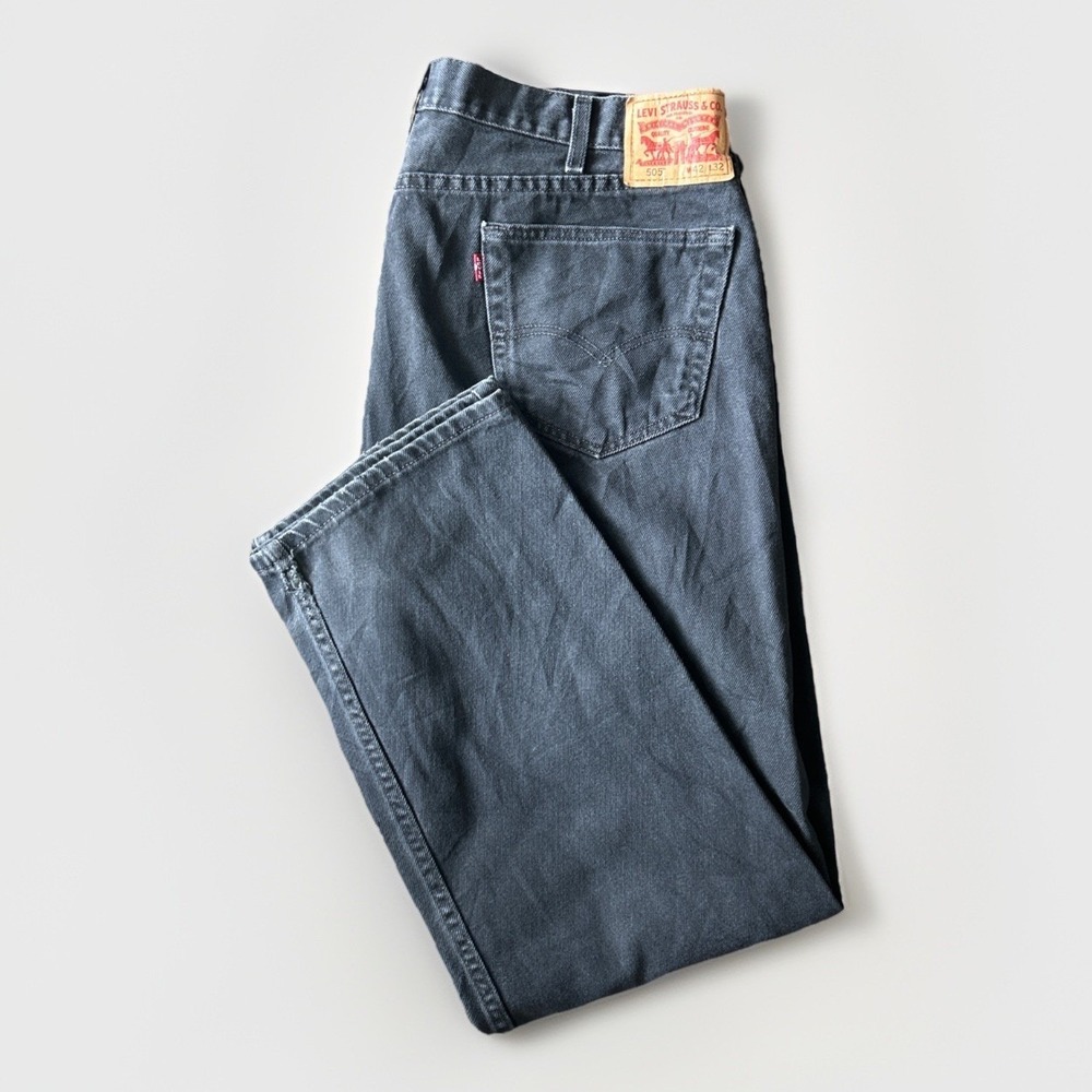 Levi's 505 Jeans Men's 42x32 Levi Strauss Regular Fit Black Denim Pants Work